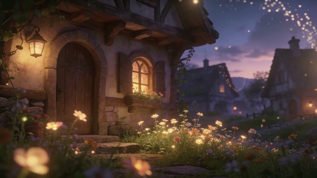 Fairytale Night Village Ambience 🌙 Gentle Songs for a Cozy Cottage Dream
