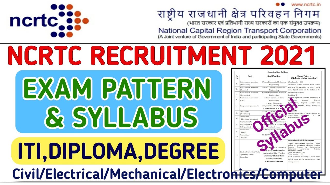 NCRTC Exam Pattern 2021 | NCRTC Exam Syllabus | NCRTC Recruitment Online 2021 | #ncrtc_recruitment