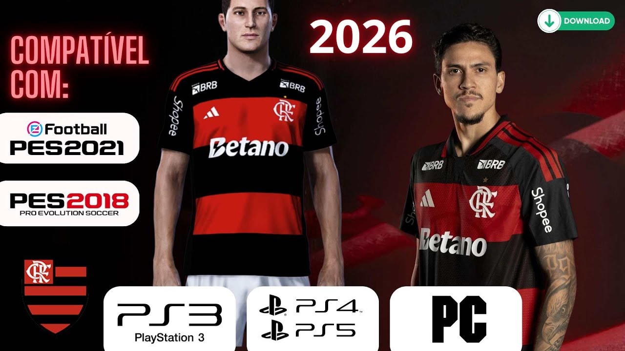 FLAMENGO 2026 – Novo uniforme do MENGÃO PS3, PS4, PC e PS5 | PES 2018/2021 🔴⚫🔥