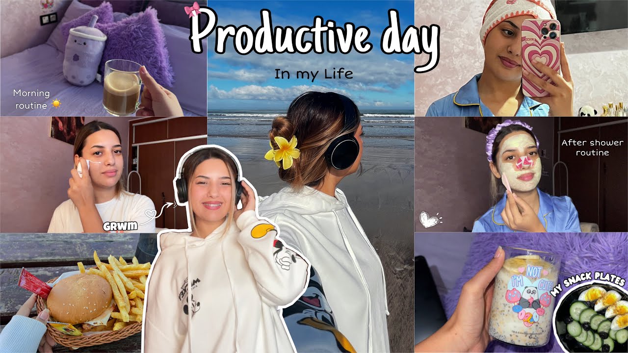 Productive day with me 💗 (Grwm, skincare..) دوزو معايا النهار😍 فقت بكري☕️🏃🏼‍♀️
