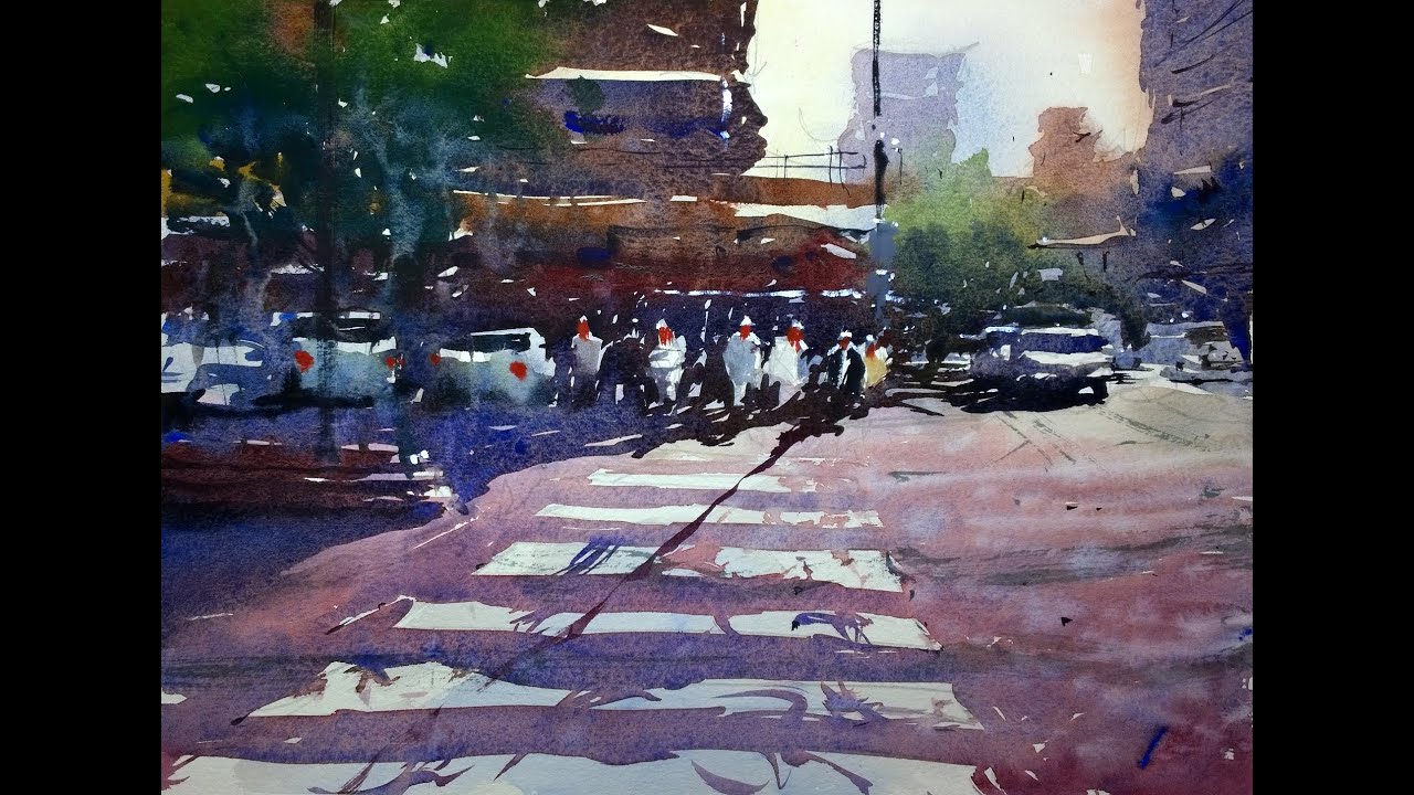 Watercolour demonstration by Tim Wilmot - Urban scene with people - #8