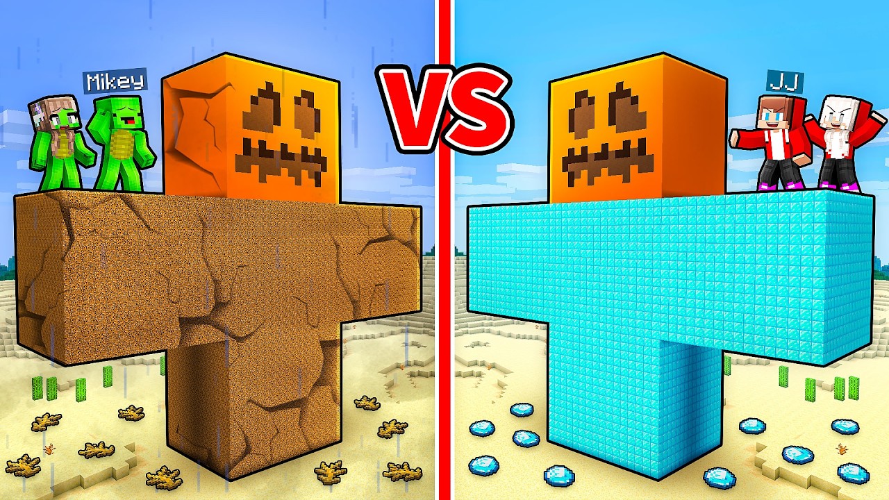 Mikey Family vs JJ Family: GIANT GOLEM BATTLE in Minecraft (Maizen)