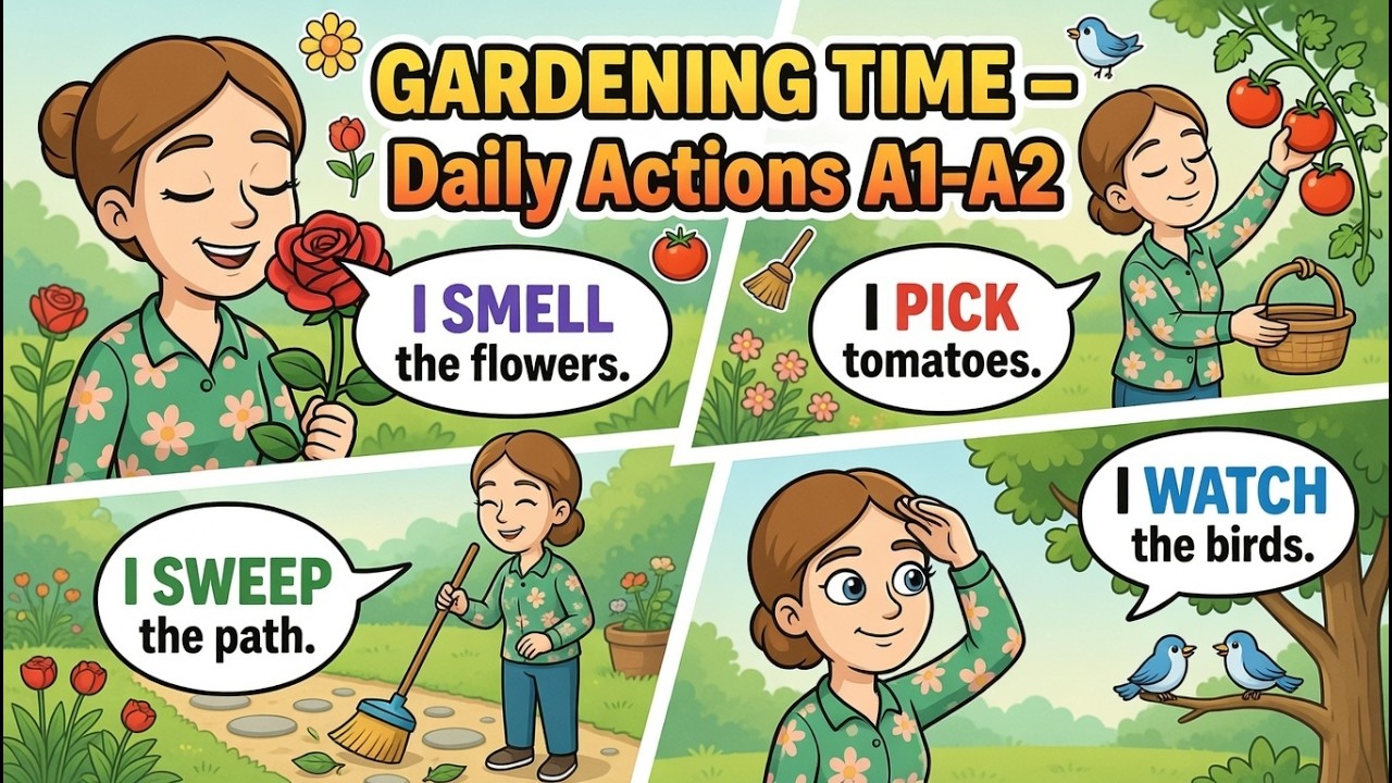 Grandma's Cozy Garden Routine – 30 SUPER EASY English Sentences Beginners Speak Like Native FAST! 🌸👵