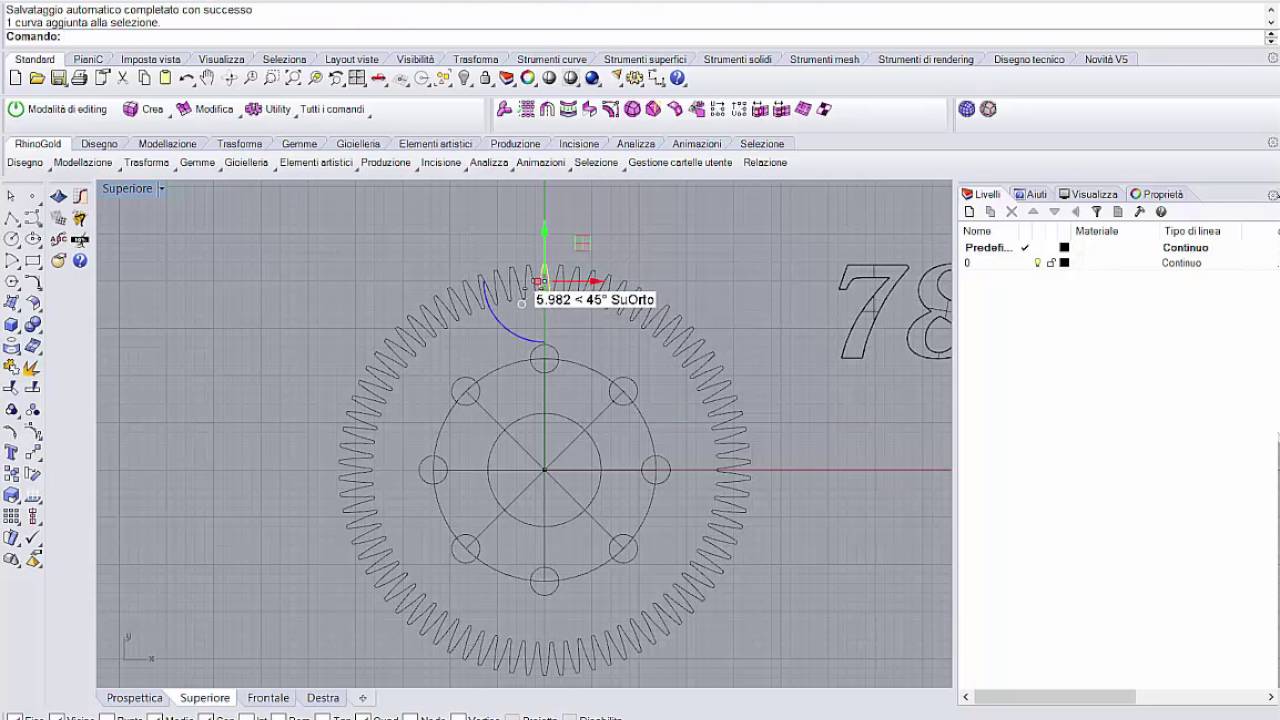 tutorial rhino allungare i denti di un'ingranaggio