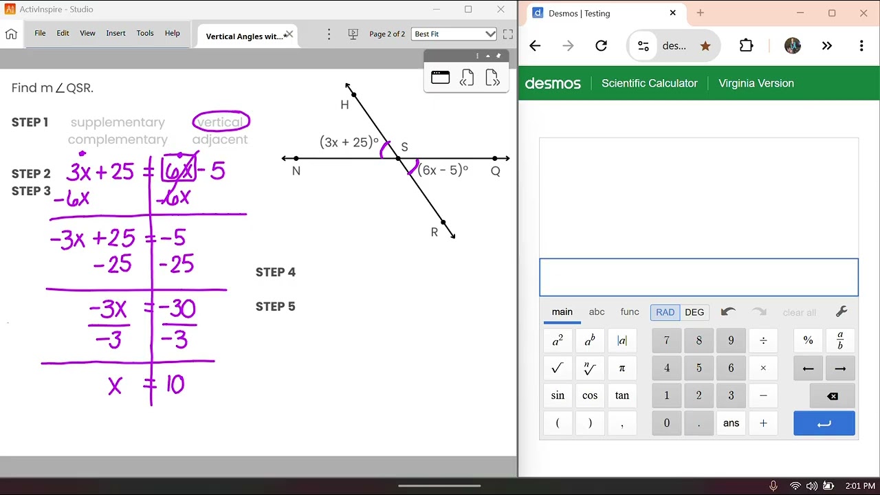 Vertical Angles with Equations Instructional Video