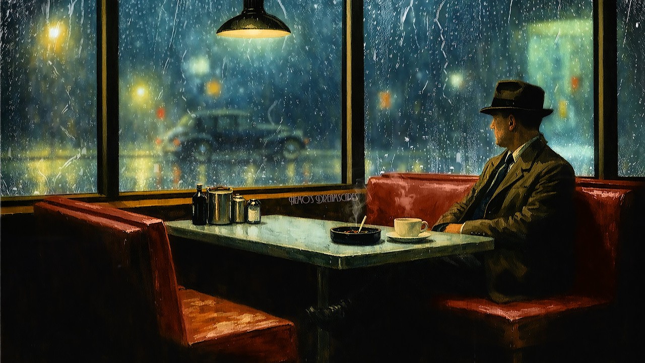 you're a solitary private eye in a rainy diner 🕵 | 2 hours of 1950s jazz noir for peaceful nights