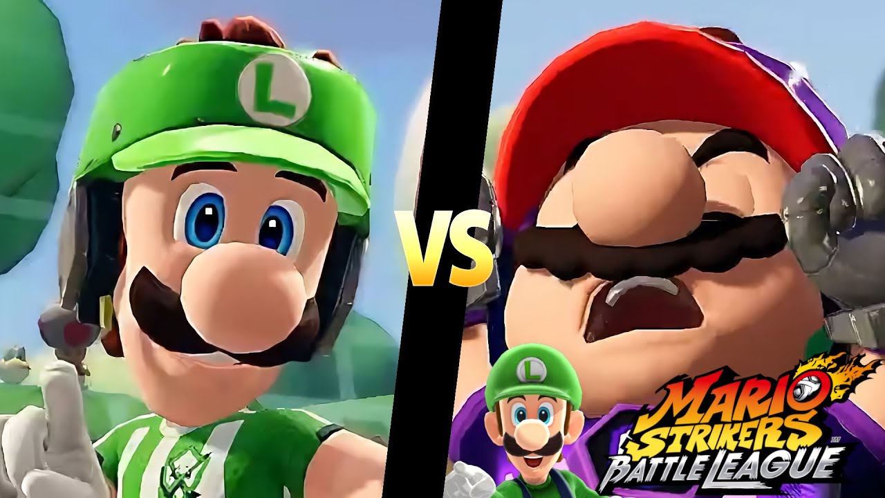 Mario Strikers Battle League Team Luigi vs Team Mario in Mushroom Hill