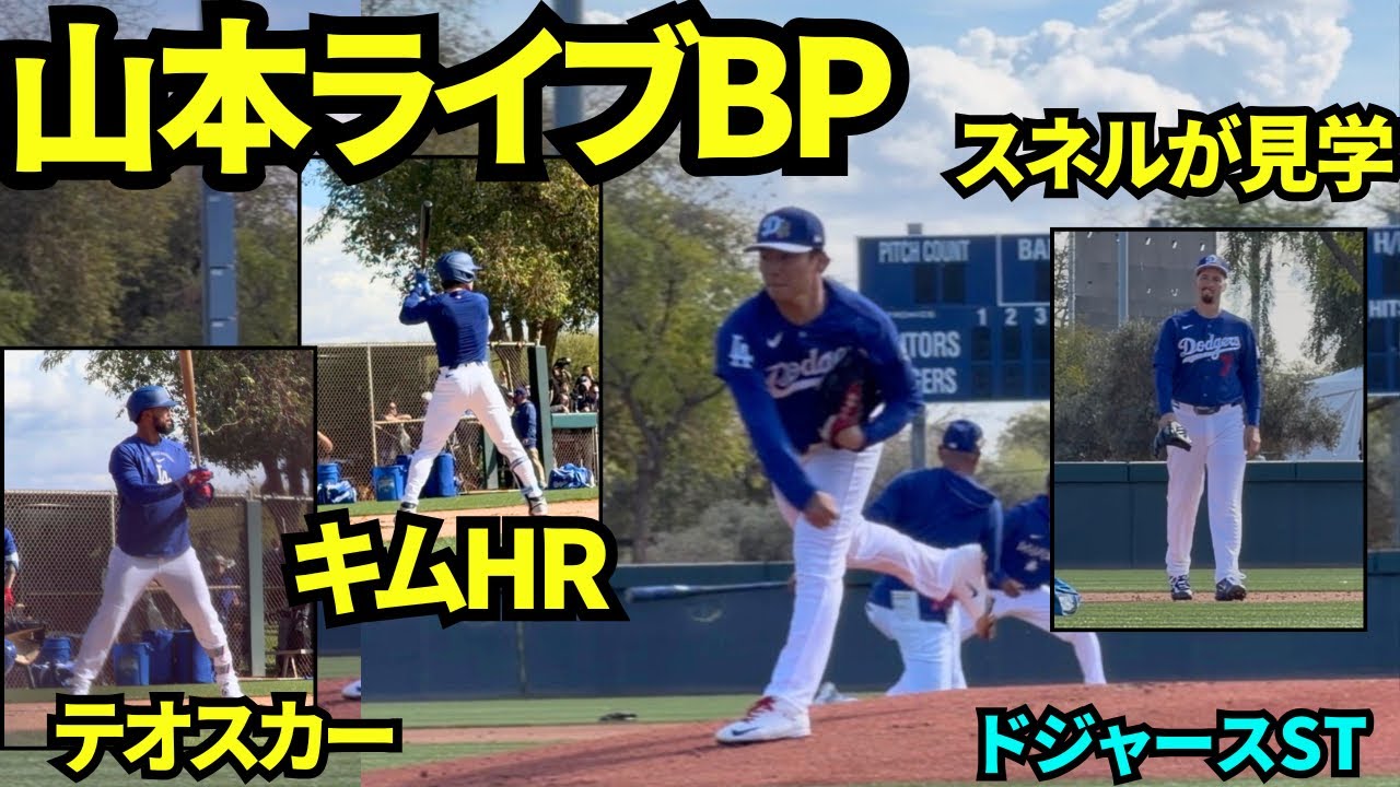 山本由伸ライブBP本日1回目！キムヘソンからHR被弾！テオスカー、パヘス、タッカー、キムと対決！山本大好きスネルは特等席で見学！【現地映像】2026年 ドジャース春季キャンプ