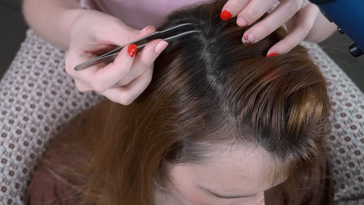 asmr crinkly scalp check with parting, scratching, tweezers and massage | no talking