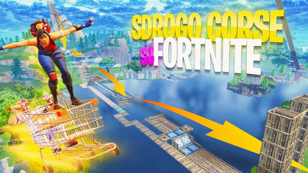 SDROGO CORSE su FORTNITE - ATTRAVERSARE IL LAGO SALTANDO COL CARRELLO! w/Gabbo,Marza,Delux