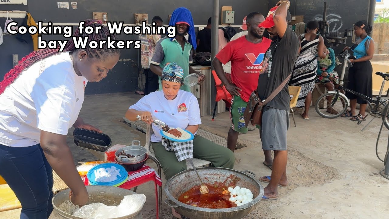COOKING for WASHING BAY Workers in Ghana for FREE  || A Simple Meal , A big Impact