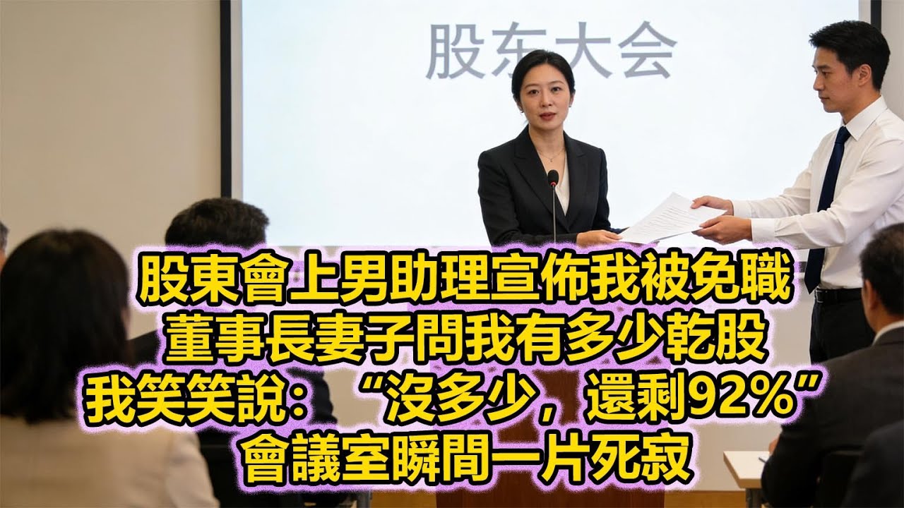 股東會上男助理宣佈我被免職，董事長妻子問我有多少乾股，我笑笑說：“沒多少，還剩92%”，會議室瞬間一片死寂