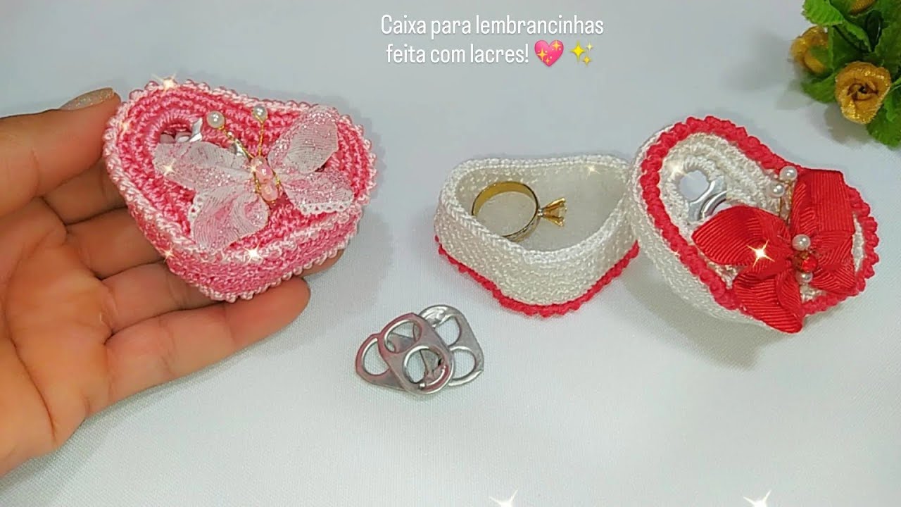 CAIXA PARA LEMBRANCINHAS EM  CROCHÊ/ FEITA COM LACRES!!♻️