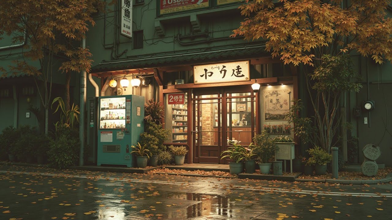 Музыка для учебы под темный дождь и атмосфера старого музыкального магазина