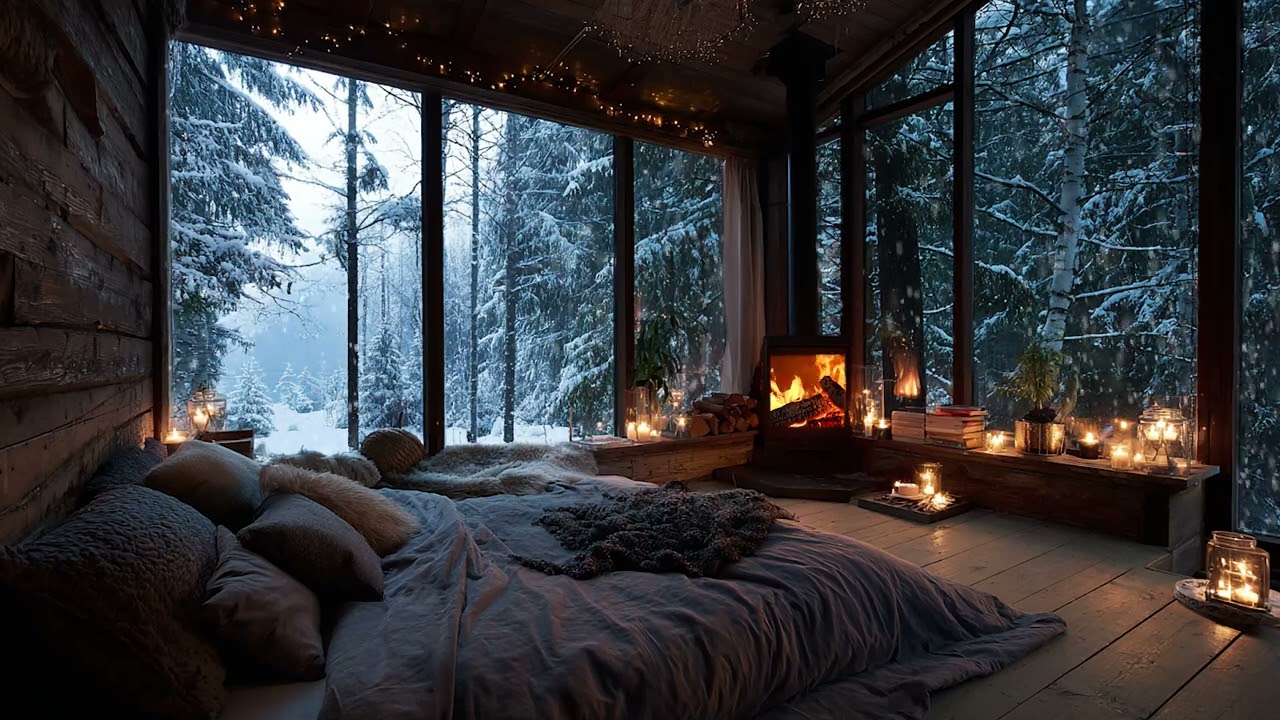 Snow Wind Drifting Through the Forest with Fireplace Sounds for Ultimate Winter Tranquility