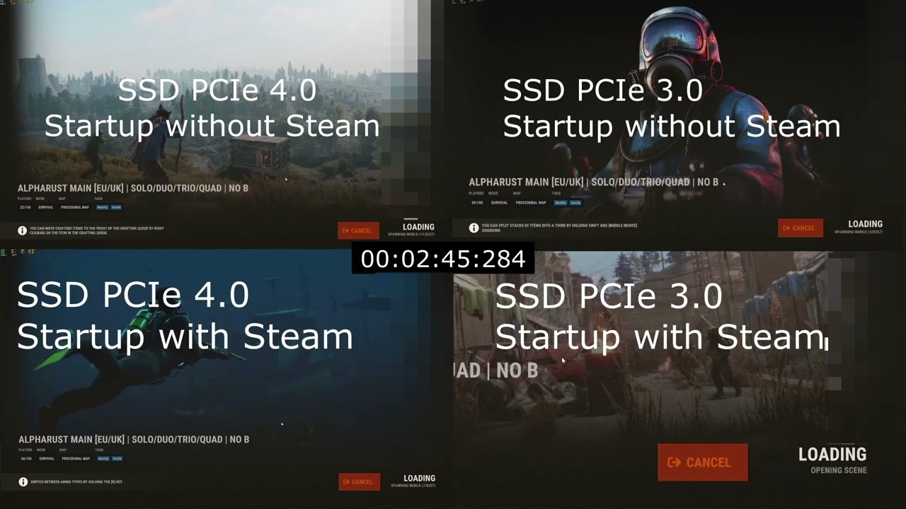 Rust Loading Times m.2 SSD PCIe 4.0 vs m.2 SSD PCIe 3.0