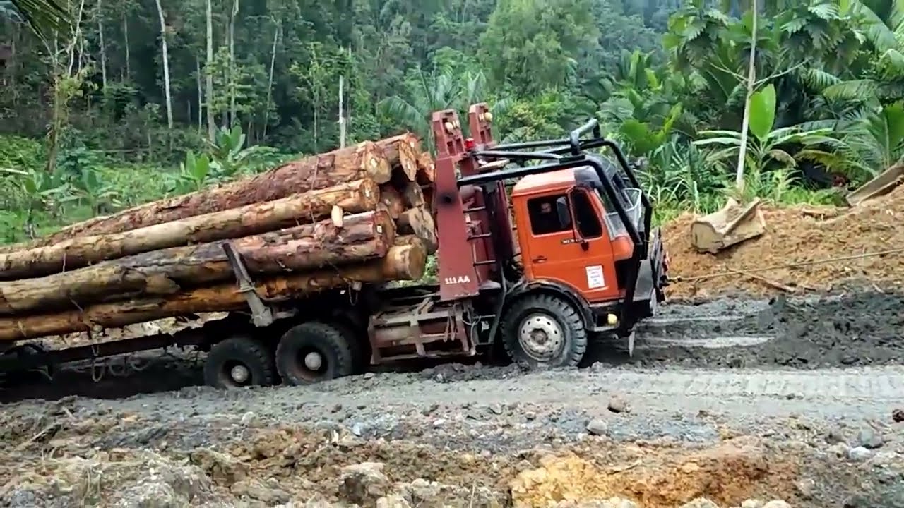 Extreme Tractor Stuck In Mud Compilation. Extreme Dangerous Big Logging Wood Truck Driving Skill #16