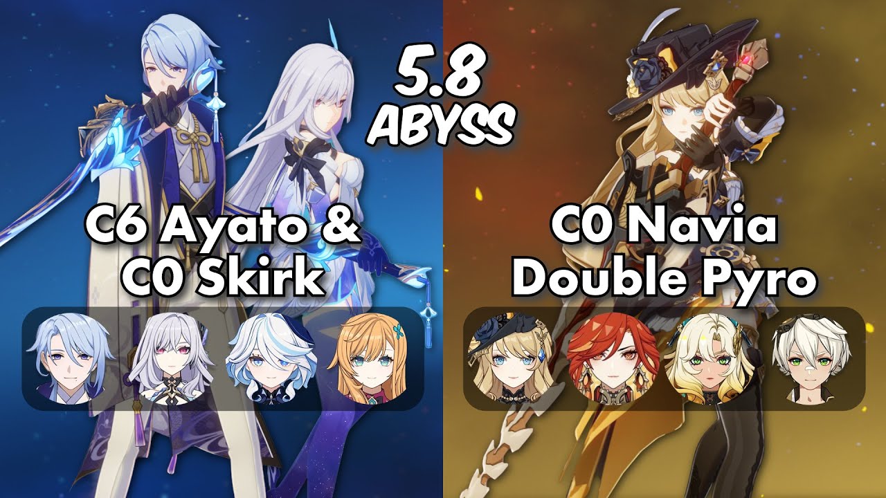C6 Ayato with C0 Skirk Freeze & C0 Navia Double Pyro | 5.8 Abyss | Genshin Impact