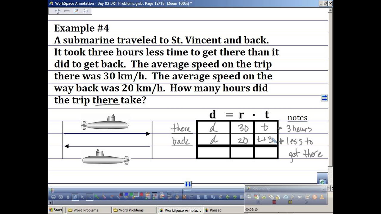 Distance Rate Time Word Problems