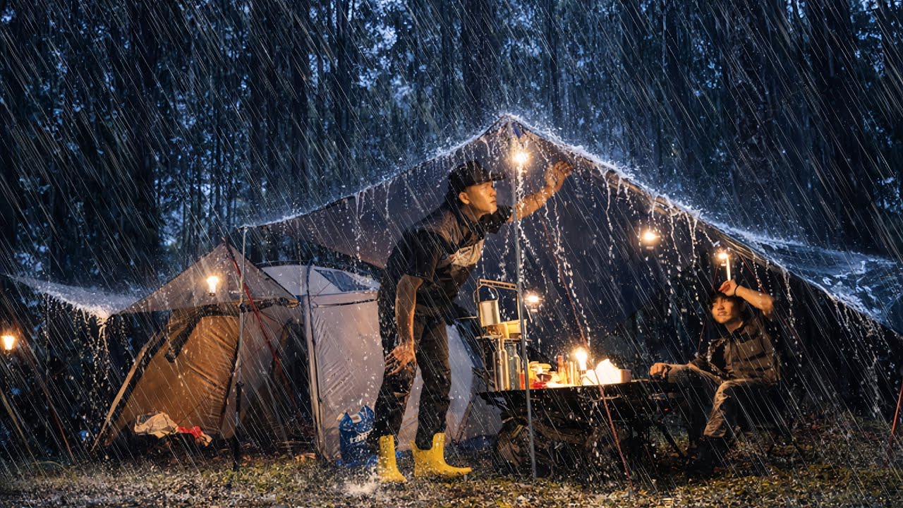 AMAZING HEAVY RAIN‼️CAMPING IN HEAVY RAIN - SHARING A TRAP IN THE FOREST || RELAXING ASMR