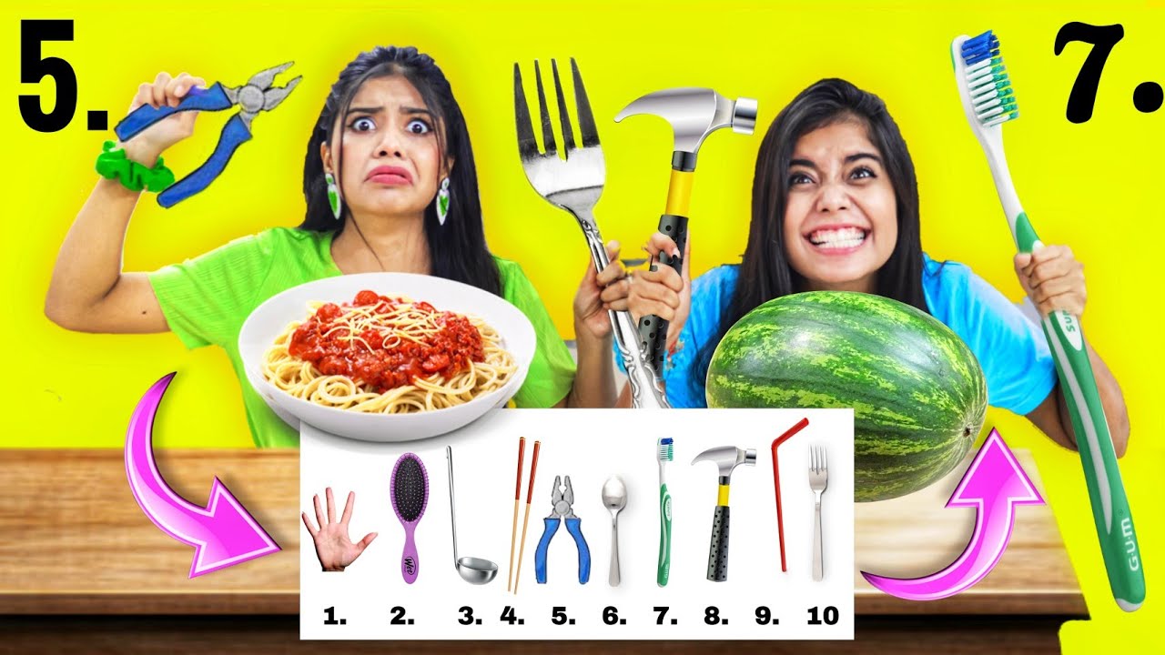 Eating Tasty Food with Weird Tools CHALLENGE *Funny🤣*