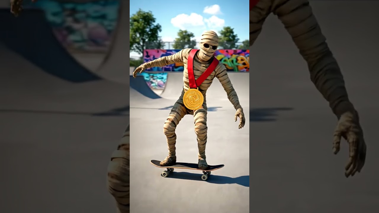 A Mummy That Won The Gold Medal For Egypt At The Olympics For Skateboarding