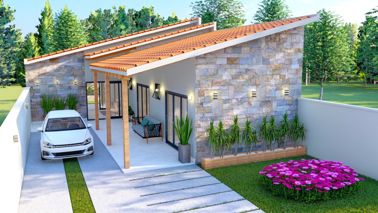CASA PEQUENA E MODERNA │CASA EM L │ 2 Quartos   -  BAIXO CUSTO - COM PLANTA BAIXA