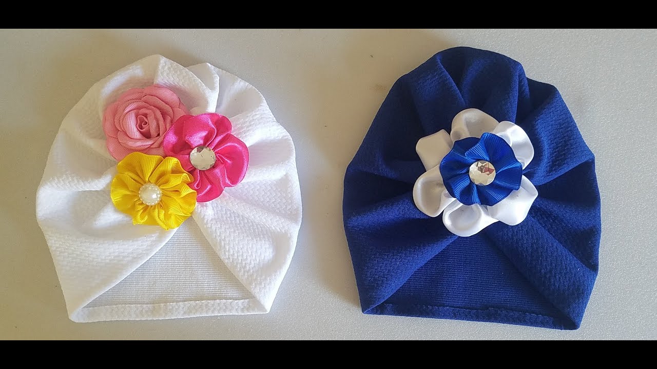GORRO TURBANTE para RECIEN NACIDA con adornos de cinta
