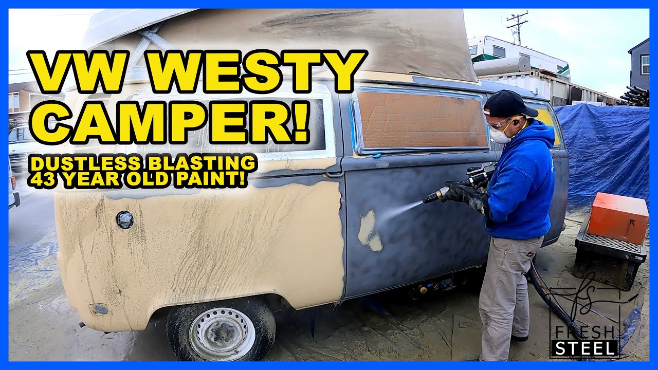 ** SATISFYING ** Dustless Blasting A 78 VW Westfalia Bus to BARE METAL (In 4 minutes)