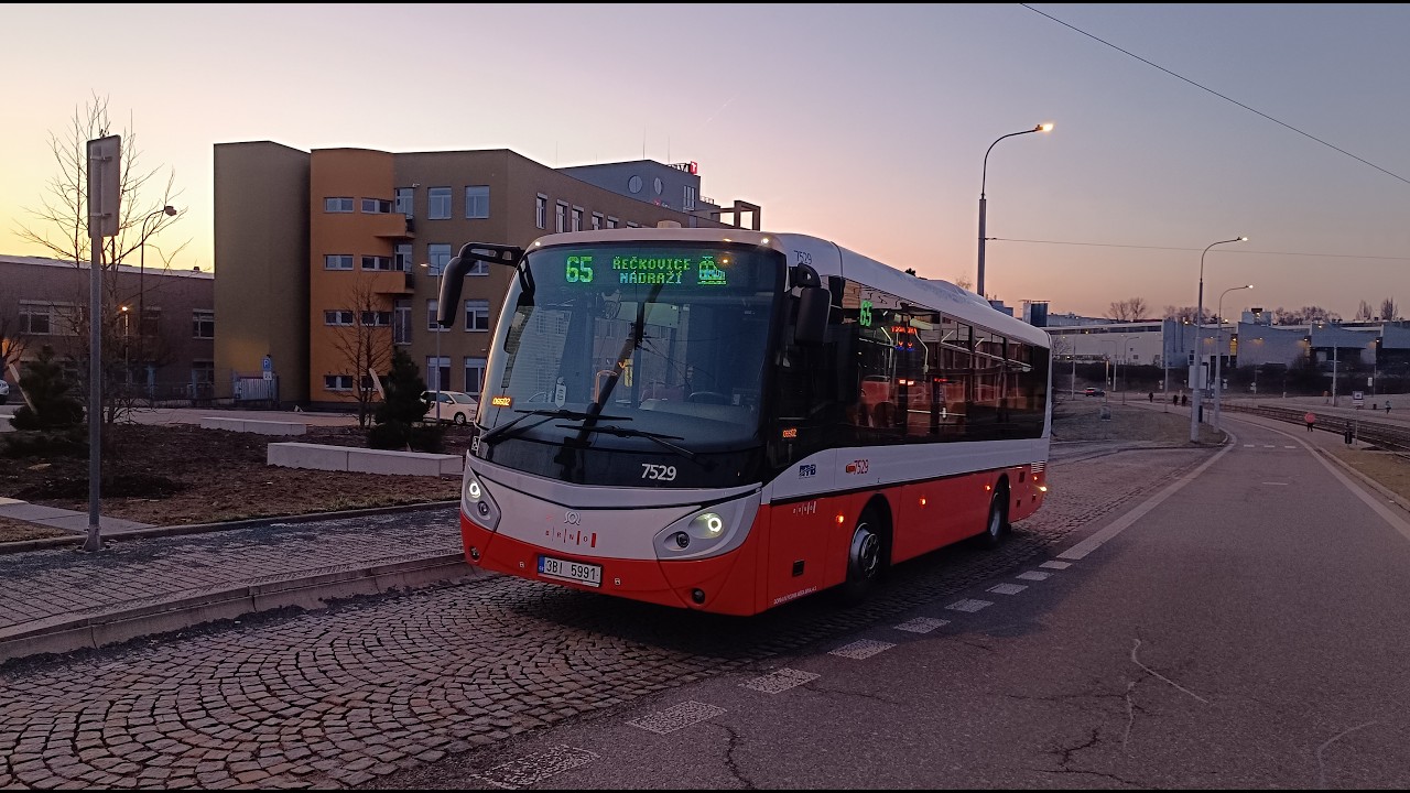 POV - Linka 65 - Řečkovice, nádraží - Záhřebská -Řečkovice, nádraží s východem Slunce