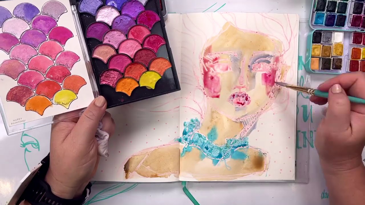 Loose and carefree watercolour face with Maskerade Marker masking fluid