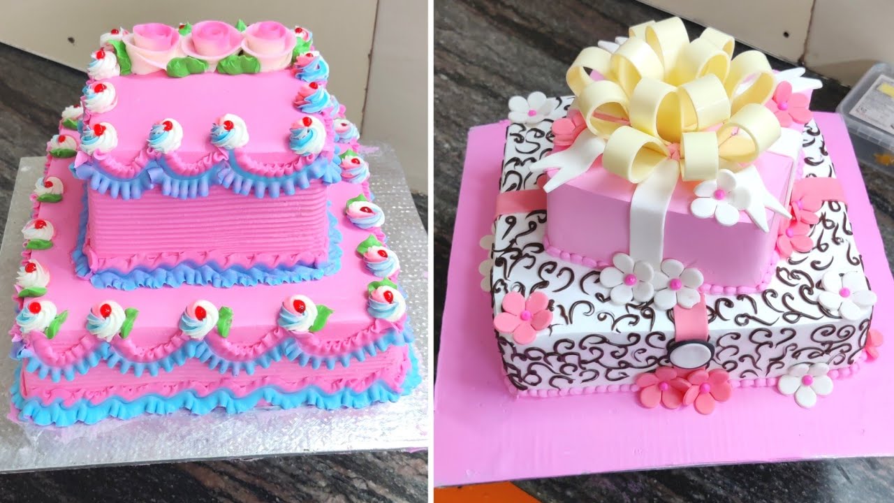 Square Cake Design | Two Step Square Cake | Chocolate Design Cake