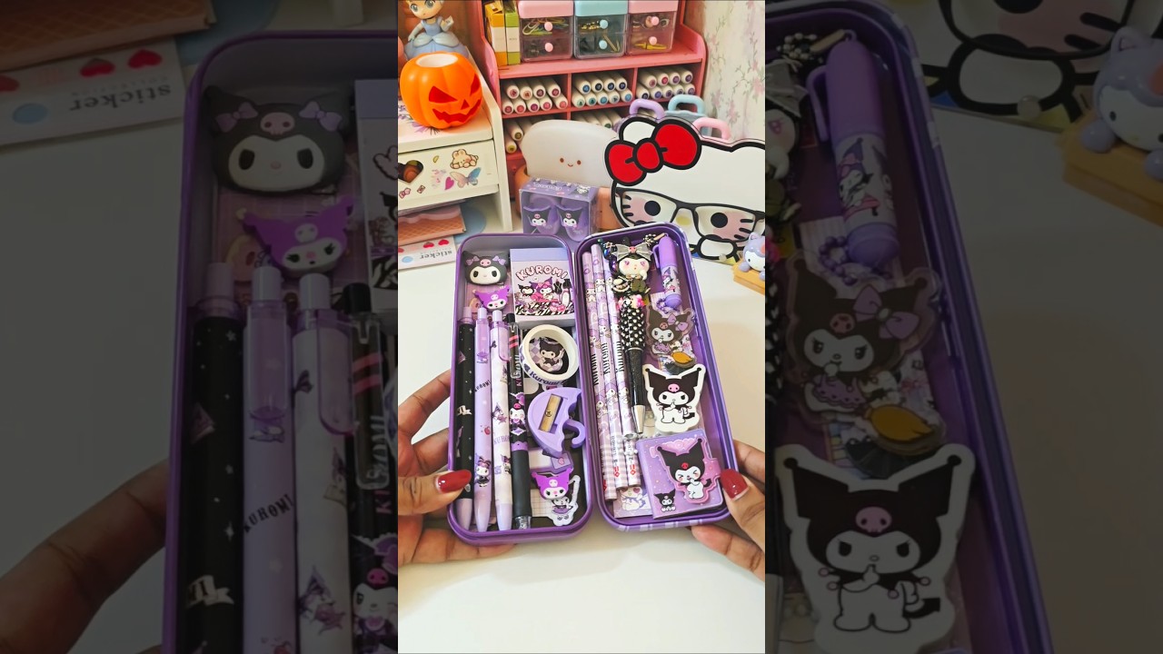 Filling pencil box with cute kuromi stationery ✨️💜 #cute #asmr #stationery #shorts #youtubeshorts