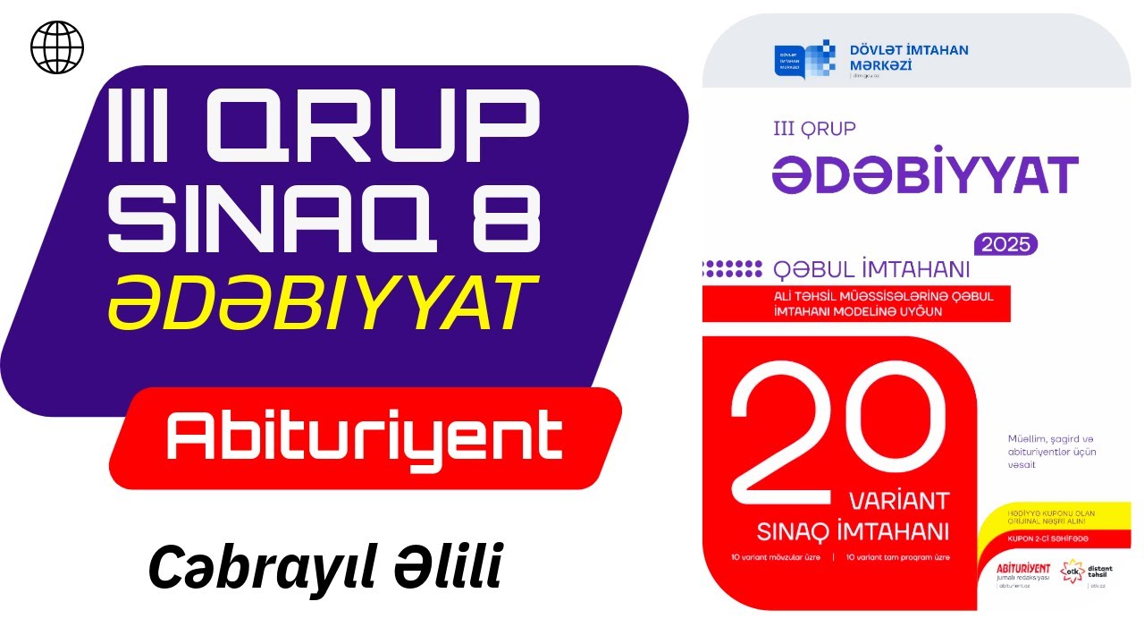Ədəbiyyat 20 sınaq / Sınaq 8 / Blok 3 #Cəbrayılmüəllim