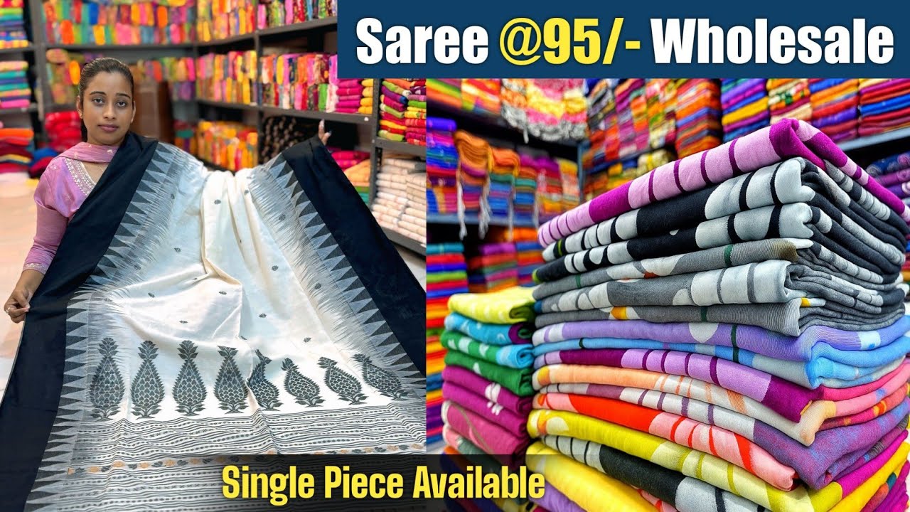 Santipuri Cotton Saree @95/- Wholesale Price 🔥🔥 Santipur Saree Manufacturer / Saree Wholesale Market