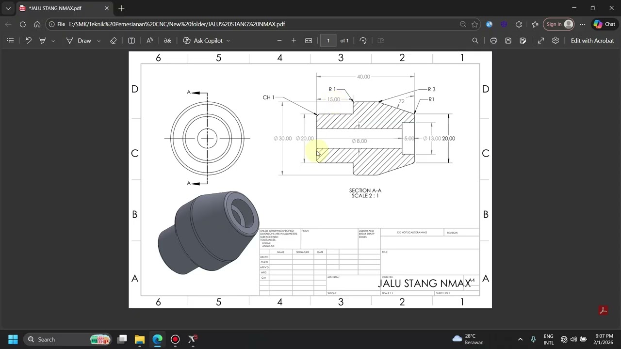 Tugas  TP NonKonven Mastercam X5 Jalu Stang Nmax