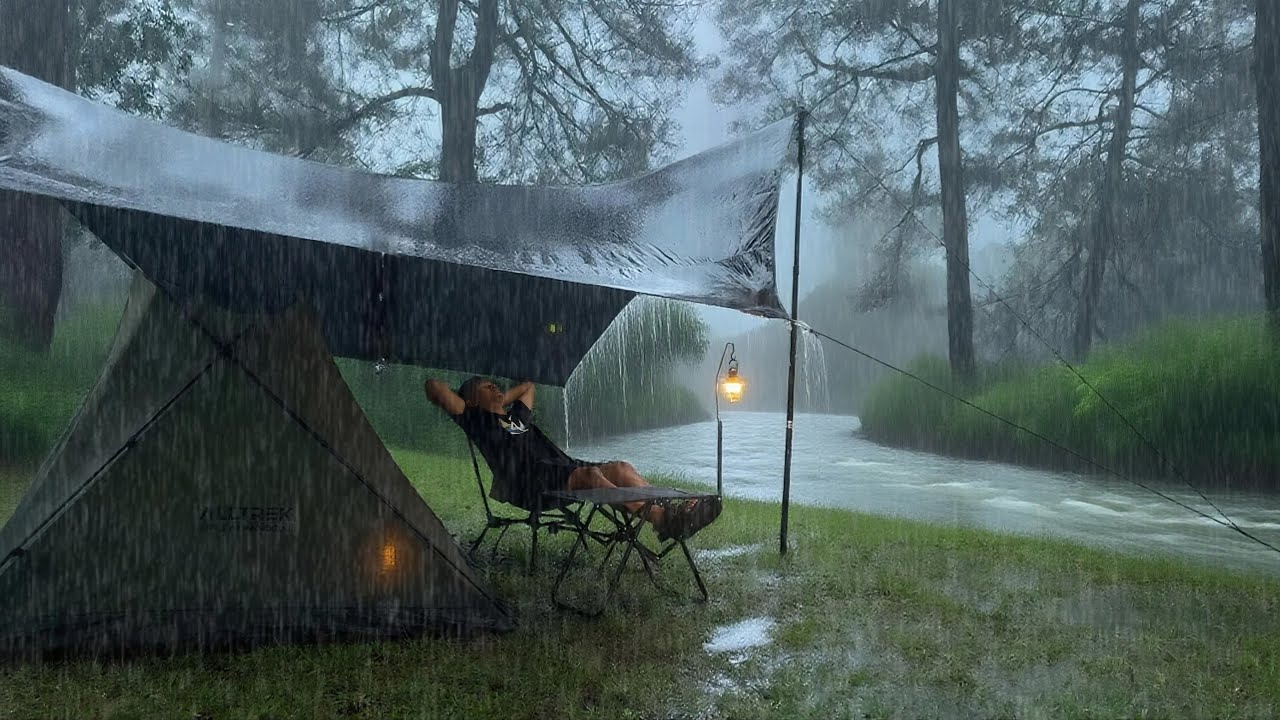 VERY LONG HEAVY RAIN CAMPING‼️ SOLO CAMPING IN FULL DAY HEAVY RAIN - COZY SETUP CAMP