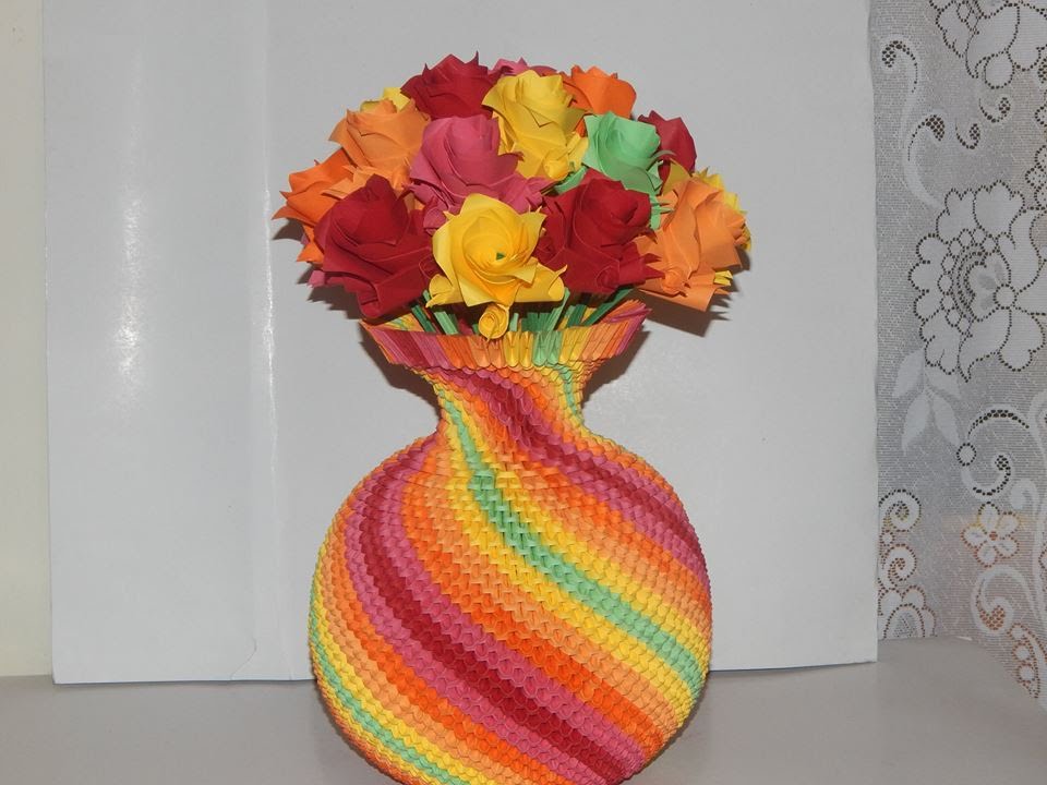 How to make 3d origami  Rainbow Vase part1