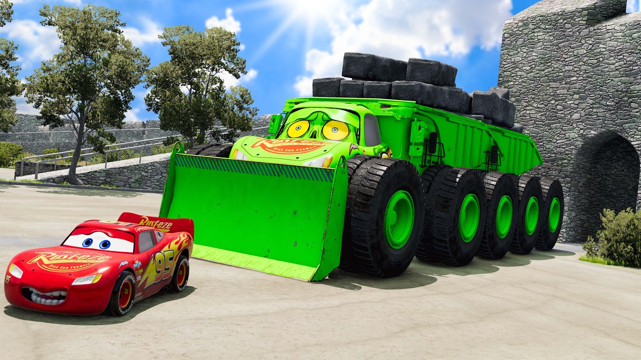 Giant ROCK DUMP TRUCK McQueen Eater VS Cars Lightning McQueen Escape Monster Beamng Drive#25