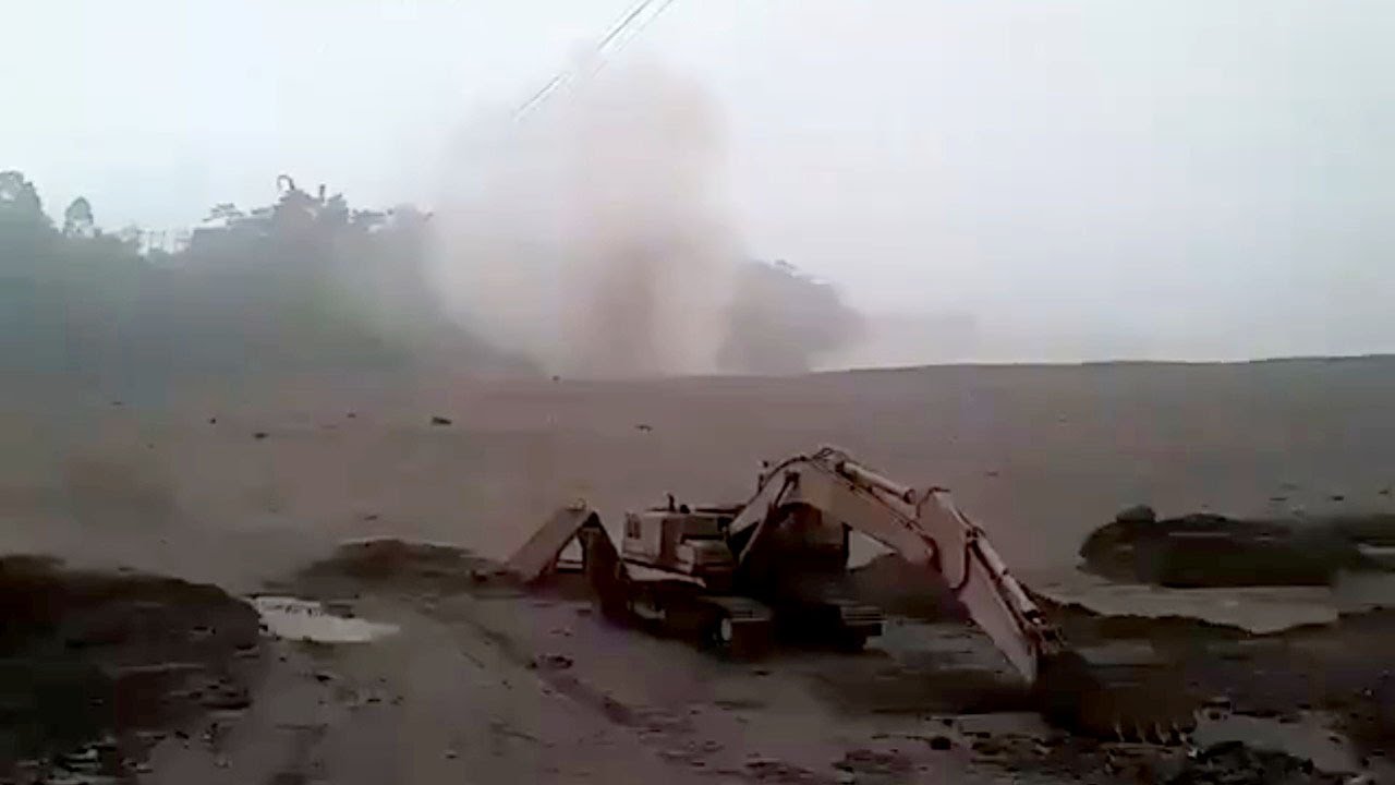 Incandescent lava appears on Mount Semeru, Lumajang, East Java, Indonesia.