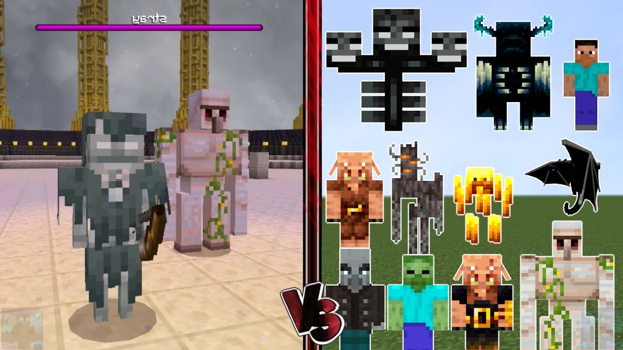 STRAY + IRON GOLEM vs ALL MOBS (Minecraft Bedrock Mob Battle)