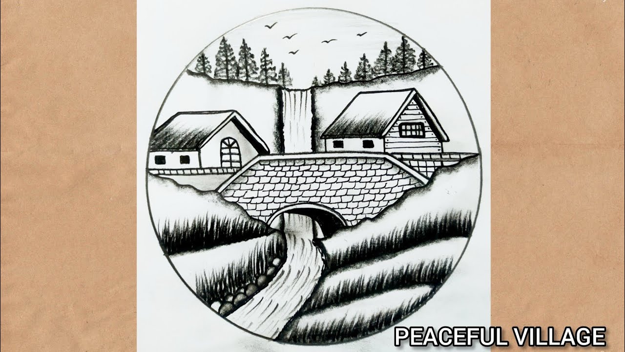 Peaceful Village Scenery Drawing | Relaxing Pencil Art