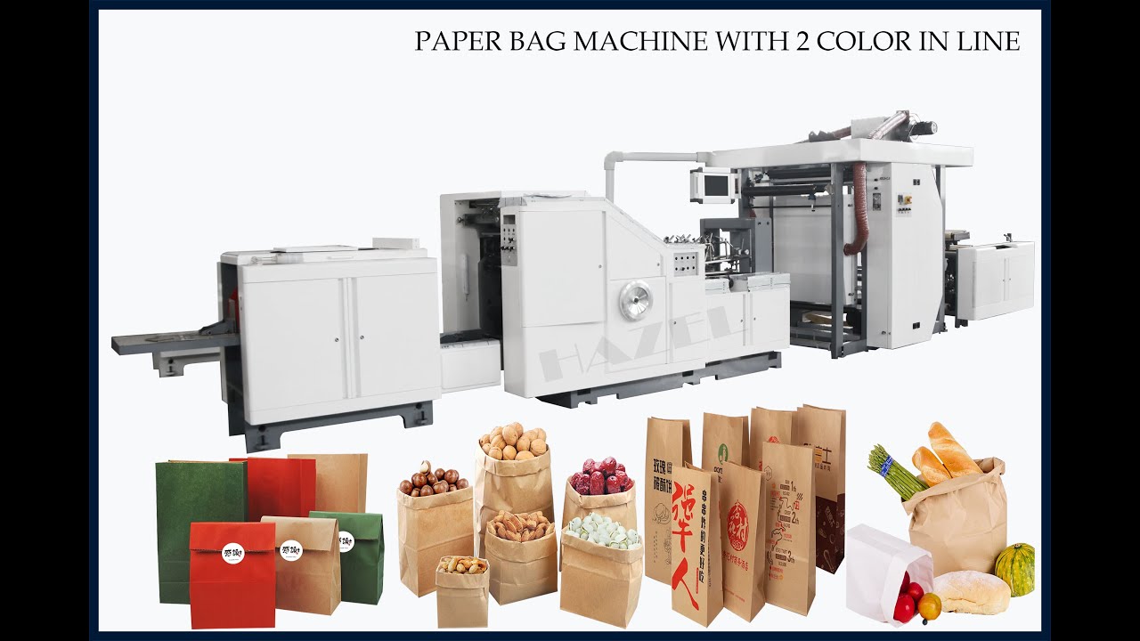 square bottom paper bag making machine with 2 colors in line