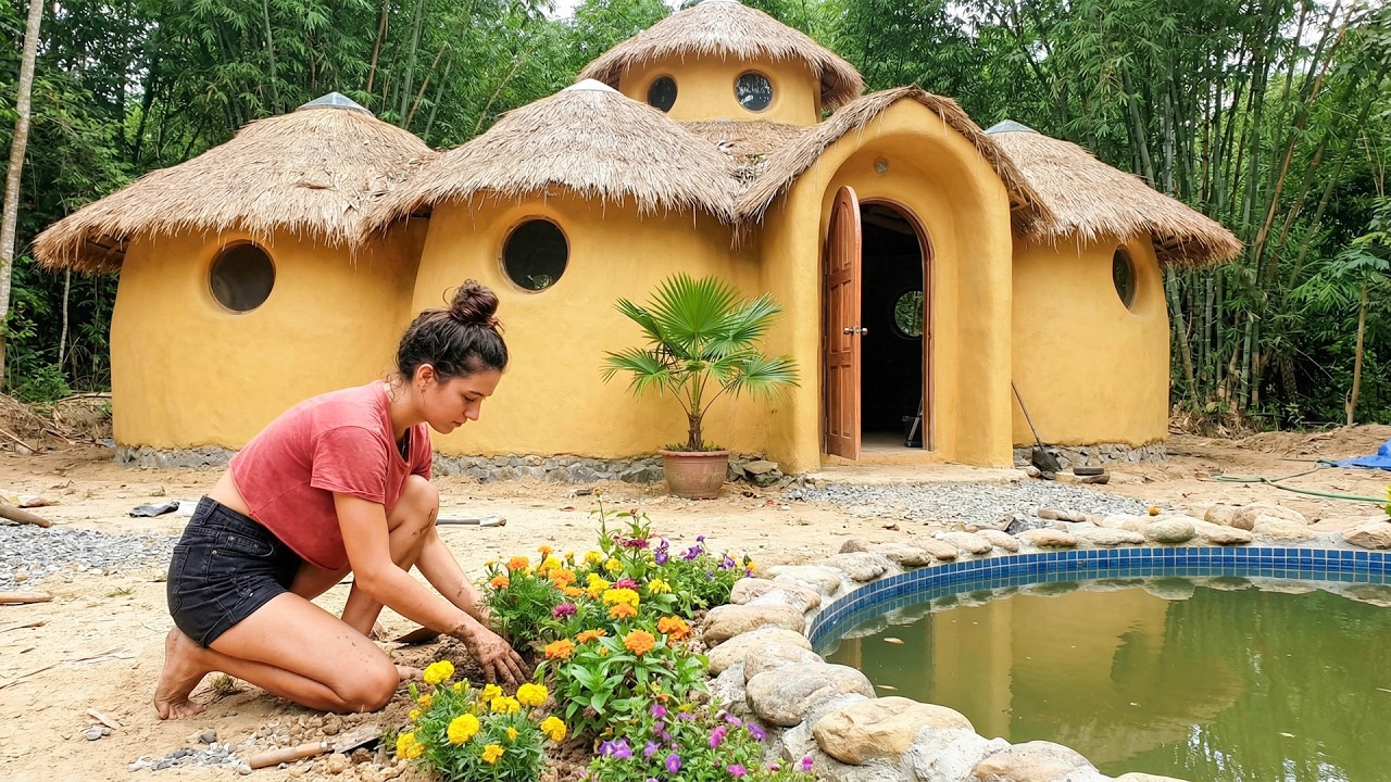 Talented Young Woman Builds Amazing Eco House With Garden and Natural Pond