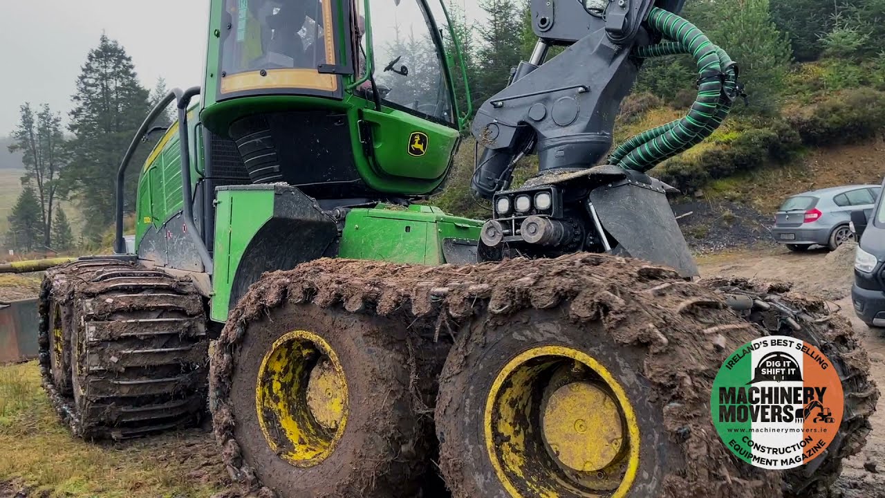 WATCH JOHN DEERE 1270G 8 WHEEL HARVESTER WITH H425 HEAD AND 1010G LONG WHEEL BASE BOGIE IN ACTION