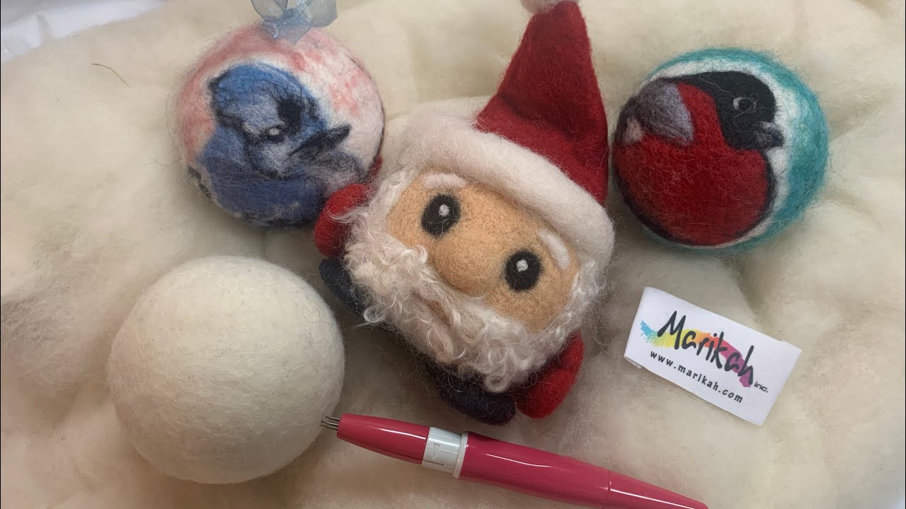 Christmas ornaments Handmade Needle felting Preparing styrofoam ball