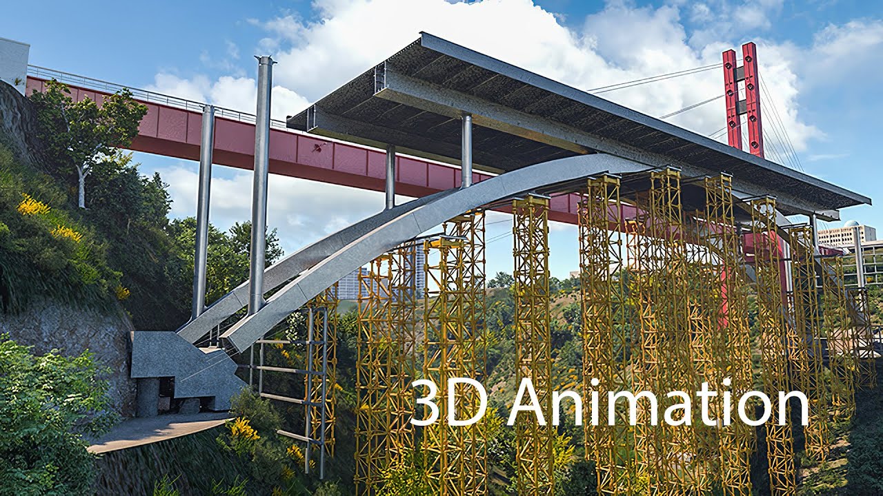 Bridge construction 3d animation