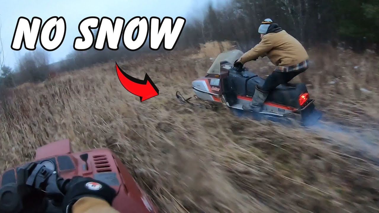 BEATER SNOWMOBILE DITCH BANGING NO SNOW || DRIFT TRIKE ON THIN ICE