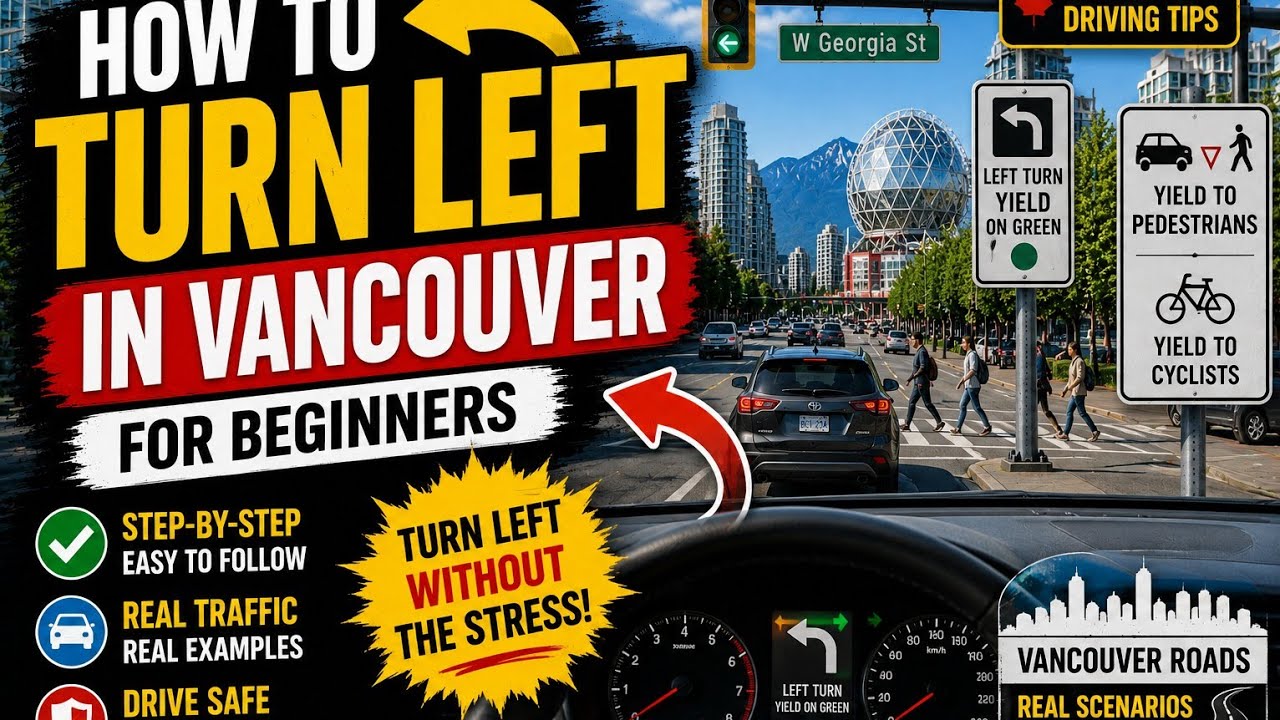 Left Turns - Traffic Lights Driving Demonstration Vancouver, Canada : Safe Driving Examples Beginner