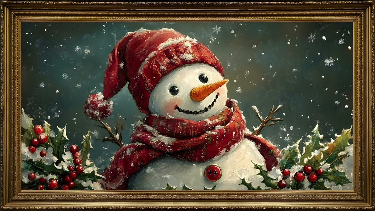Frosty&rsquo;s Holiday, Vintage Oil Painting | 4K Framed TV Christmas Art Screensaver
